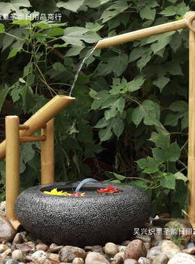 日式院庭流水景观摆件石槽水林钵养花石钵户外thu+fghl园竹子青滴