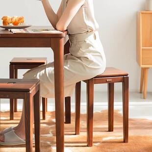 实木凳时尚子TYD创意客厅家用高方凳约简餐桌凳叠加成可人白蜡木