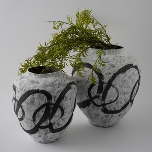 复古做旧侘寂风手绘陶瓷大花瓶样板房酒店民宿高档花器陶瓷罐摆件