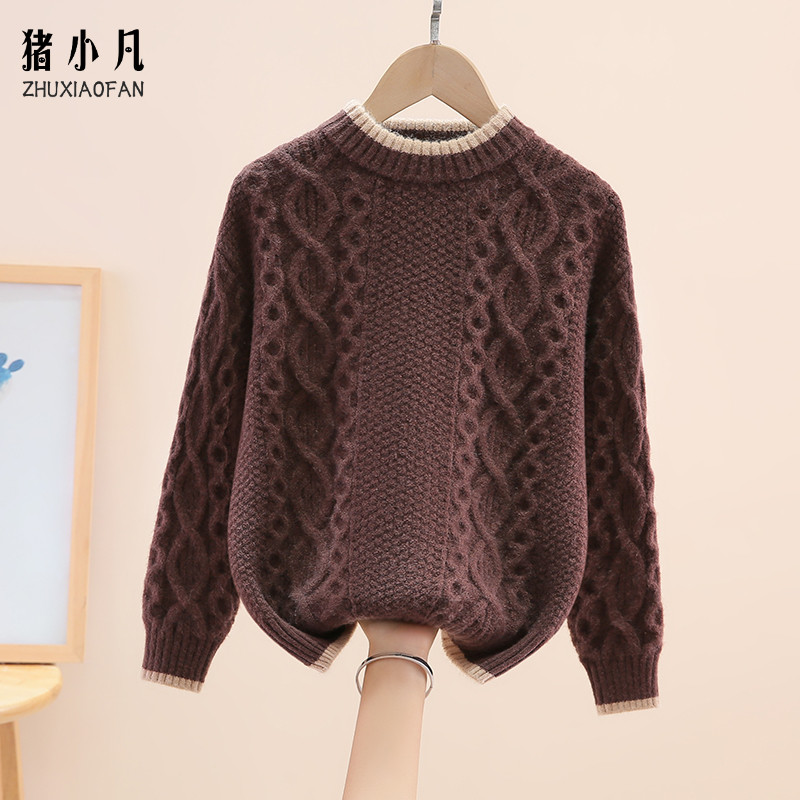 新款儿童毛衫男童毛衣中大童圆领加绒加厚秋冬款针织衫保暖羊毛衫