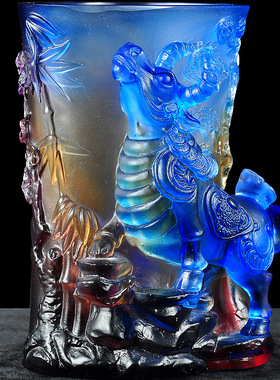 琉璃招财牛笔筒摆件创意办公桌办公室装饰毕业定制礼品教师节礼物