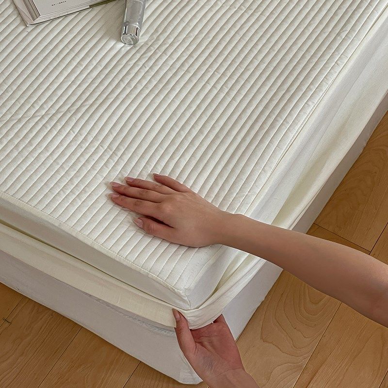 在耳边全棉直条绗缝床笠1.5/1.8m床秋冬加厚夹棉床罩床垫保护套,床上用品,床笠,淘宝优惠券,粉丝福利购,淘宝优惠卷
