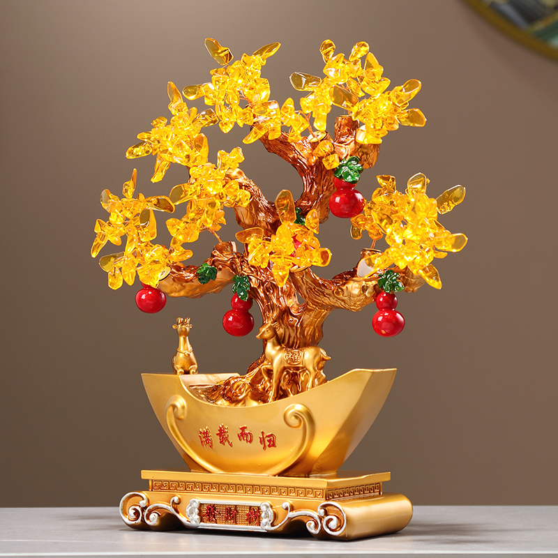 开业摆件工艺品礼品创意满载而归发财树摆件高档大气办公桌装饰品