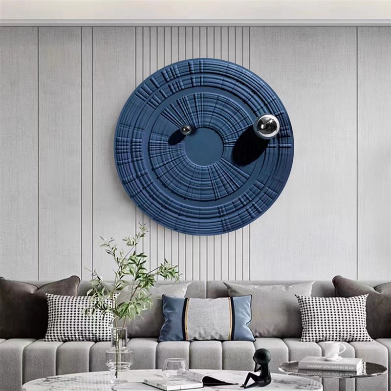 圆形木雕金属球立体实物画沙发背景墙抽象简约装饰画玄关走廊挂画