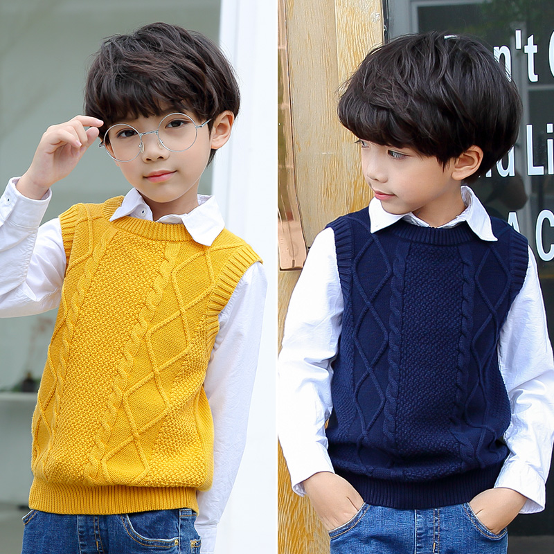 男童毛衣套头秋冬款马甲保暖儿童纯棉背心童装上衣加绒加厚针织衫