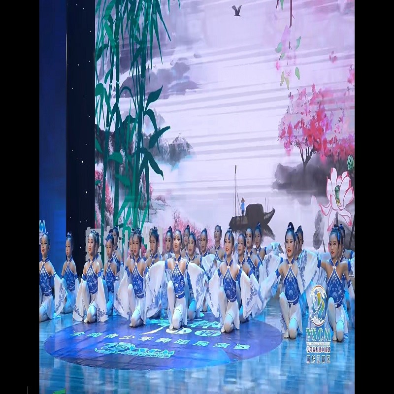 女童青花瓷国潮复古演出服古典舞踏歌中国风表演服幼儿走秀套装