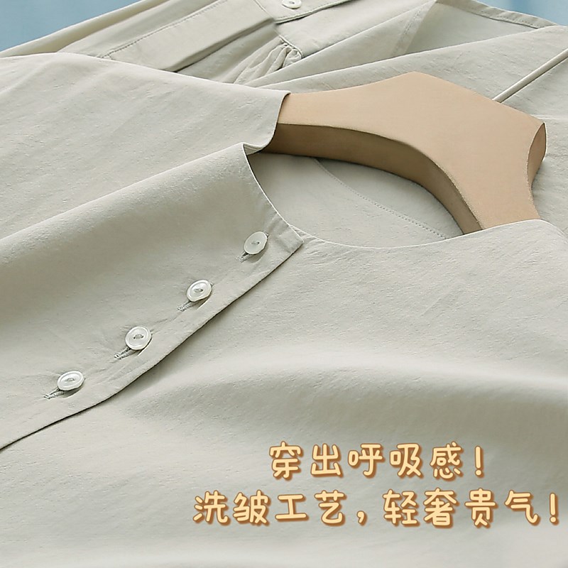 轻奢贵气老钱风!穿出呼吸感!洗皱工艺灯笼袖匹马棉衬衫女宽松