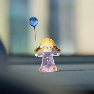 琉璃手作可爱牵气球的双马尾小女孩车载桌面摆件粉红裙子女生礼物