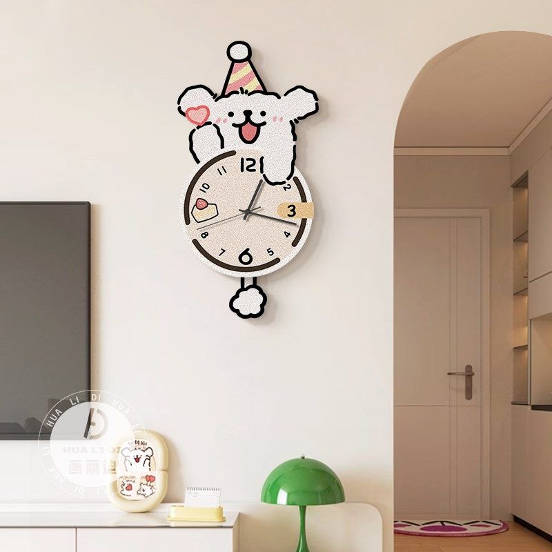 奶油风钟表客厅装饰画新款线条小狗时钟墙壁画多巴胺创意餐厅挂画,家居饰品,钟表画/挂钟画,淘宝优惠券,粉丝福利购,淘宝优惠卷