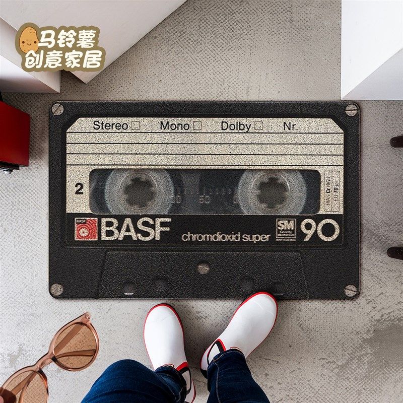 复古磁带造型丝圈地垫入户门口蹭灰除尘脚垫子家用可裁剪耐脏地毯,居家布艺,入户地垫,淘宝优惠券,粉丝福利购,淘宝优惠卷