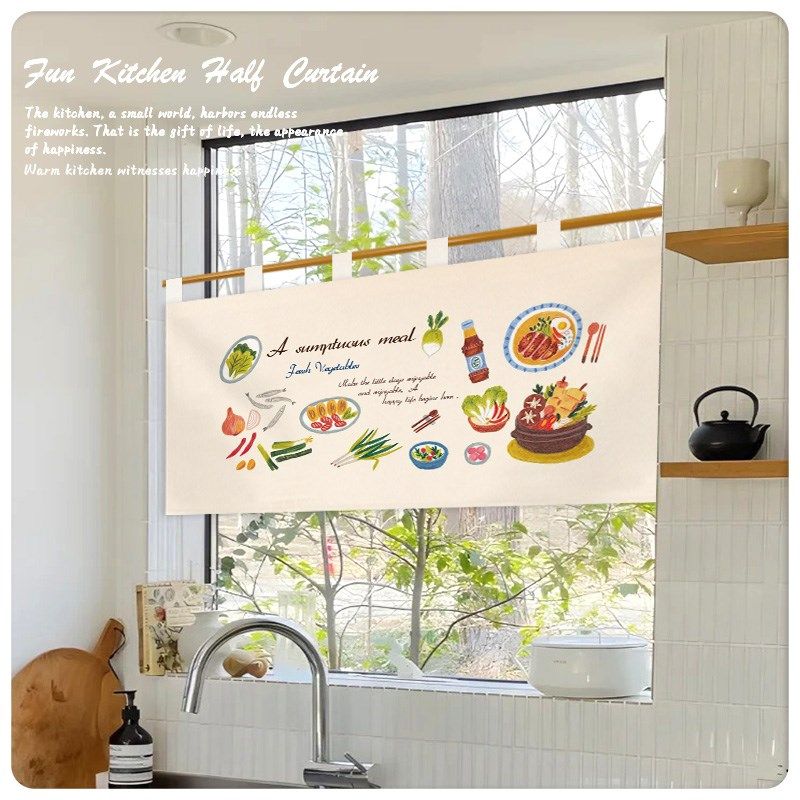 卡通厨房半帘出餐口隔断帘窗帘遮挡短帘柜子帘防尘帘定制免打孔,居家布艺,门帘,淘宝优惠券,粉丝福利购,淘宝优惠卷