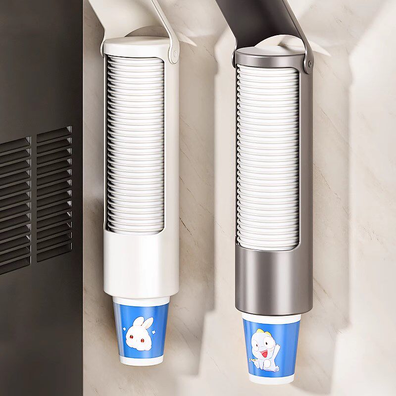 不锈钢一次性杯子架取杯器壁挂式高级纸杯架饮水机防尘带盖子收纳