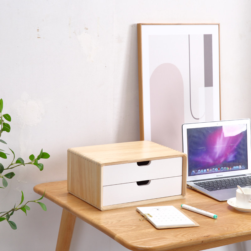 实木电脑显示器底座增高架办公室A4纸桌面收纳盒抽屉式杂物整理盒