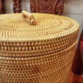 纳盖南藤编收纳筐HUS储物圆形带衣服杂物大号越收箱脏衣服筒