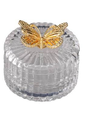 家用玻璃创牙签筒装饰签棉筒意玻璃带盖蝶蝴装饰1可拆卸客厅摆件