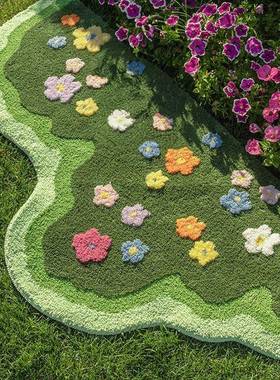 小清新花卉毯隔地凉植防滑卧室床厅边地毯耐QZZ脏吸水绒客沙发毯