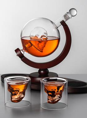 高硼硅玻器璃地球仪盛置酒器内骷髅造型酒瓶醒酒工套IIX艺酒瓶装