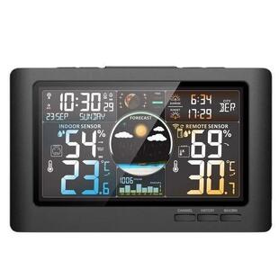 新品彩屏气象钟R站室内外3402温湿度计电波闹F钟象气天气预报钟