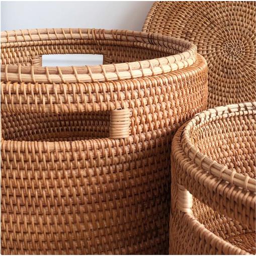 南藤编工圆形方形圆形带画筒脏衣篮储物盖箱家居收纳整理QIS越厂