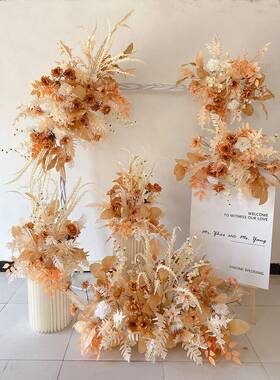 款秋冬古婚礼庆堂花排现场布置装新饰仿真NMW花路引花排迎宾复挂