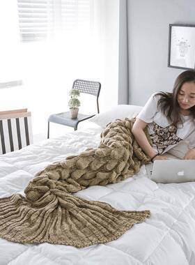 厂鱼鳞款美人鱼毯子人鱼尾巴织毯家毛毯子针盖毯鱼尾ZZH毯美不含