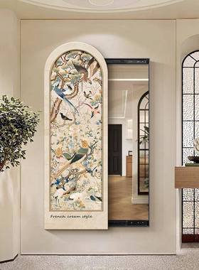 百鸟复古法式隐藏全身挂画玄式关推拉式饰画穿TB778400衣镜壁装画