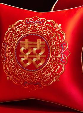 喜结婚抱枕事红色FS759339庆绣沙发靠枕婚婚房婚礼喜庆新婚刺压床