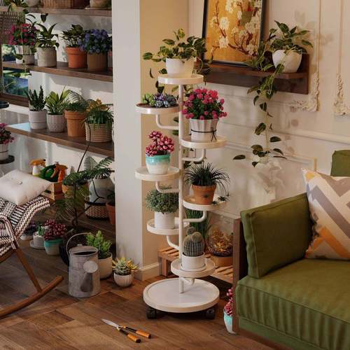 可移动多铁花架奶油风客阳厅台落PCB地式植物摆放层架艺多肉花盆