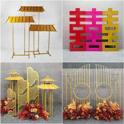 款婚庆摆道路具中式六角喜亭凉亭小屋引婚礼布POZ新置件迎宾装饰