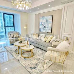 美式轻奢布艺沙发组合法式现代简约小户型三人位欧式客厅实木家具