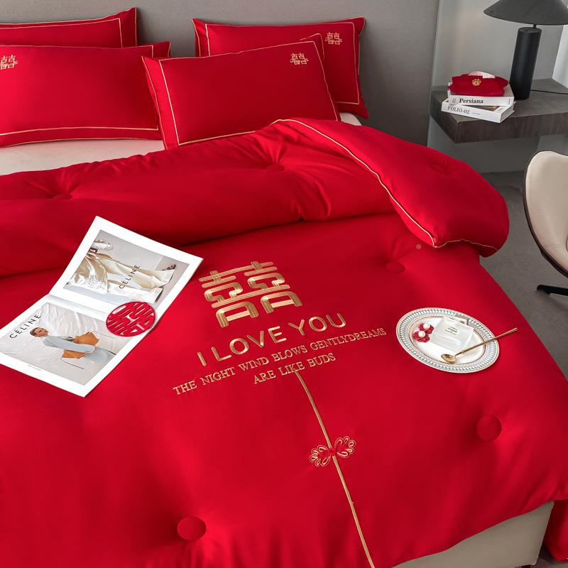 大婚庆被无品牌/芯红喜维喜庆大豆纤被冬被刺绣结婚被子亲肤棉床