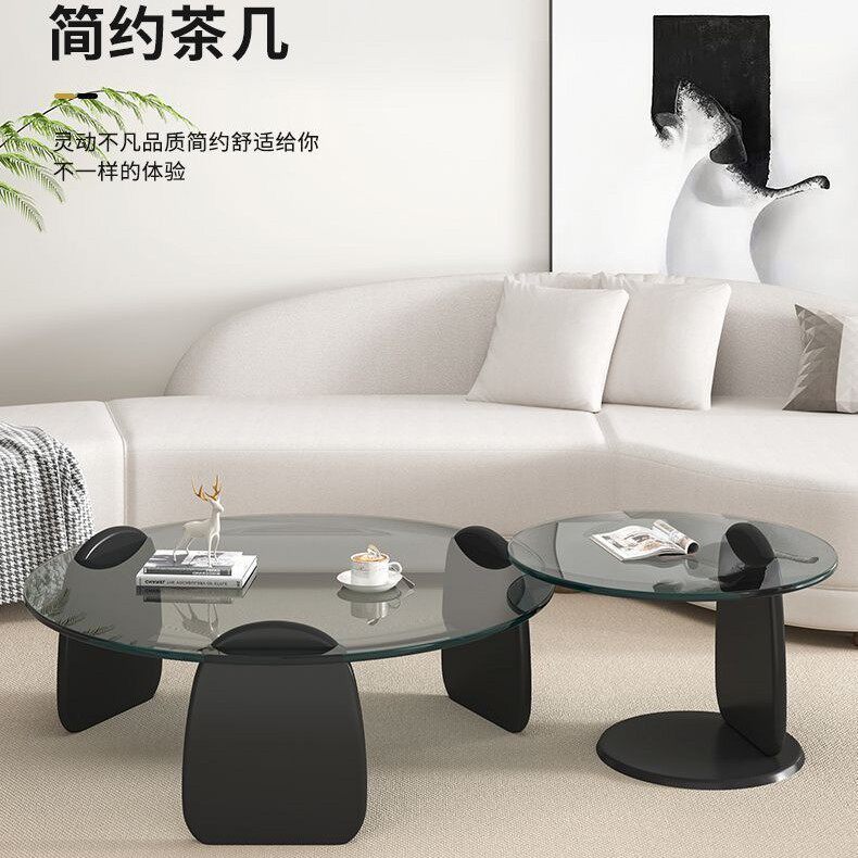现代简约极简创意钢化玻璃茶几