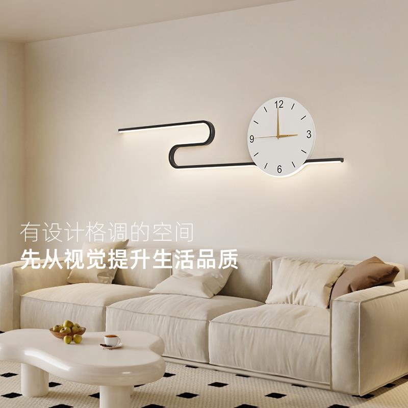 时壁客厅背景装饰画灯简约现XXY003代极简创意时钟挂钟画氛围墙时