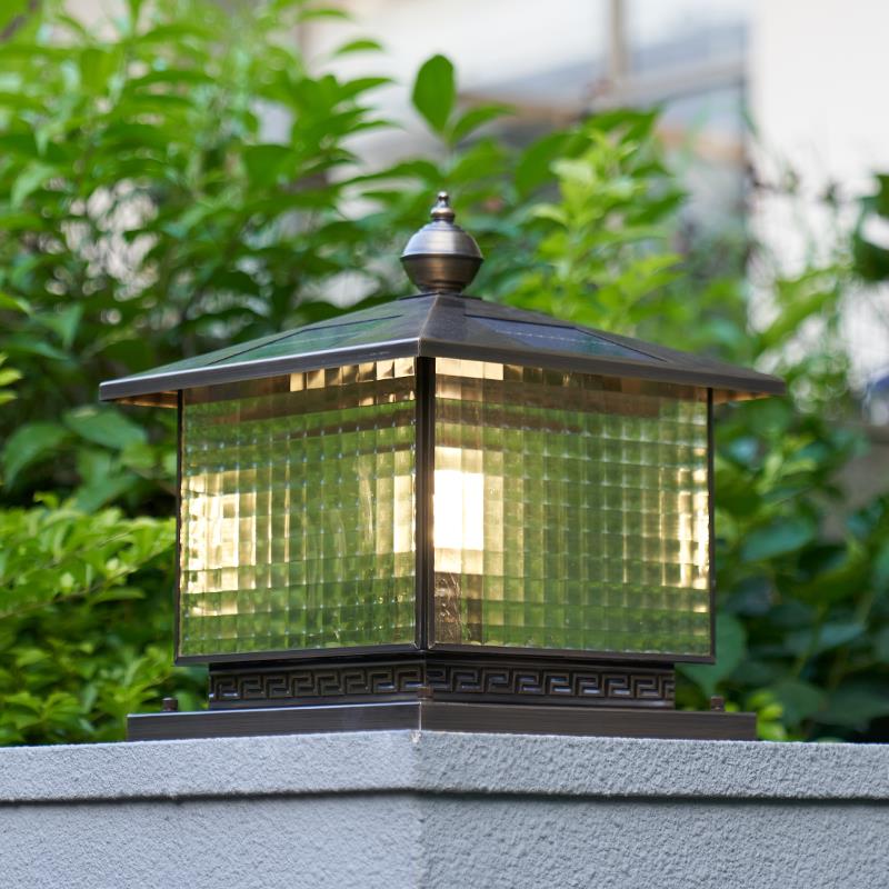 太阳能全铜围柱奥乙灯户头防水庭外院灯别墅门柱灯大门灯接电墙柱