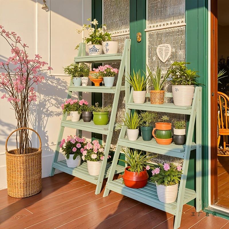 实木阳台花架子落地式可折叠移动靠墙室内多肉阶梯花盆植物置物架
