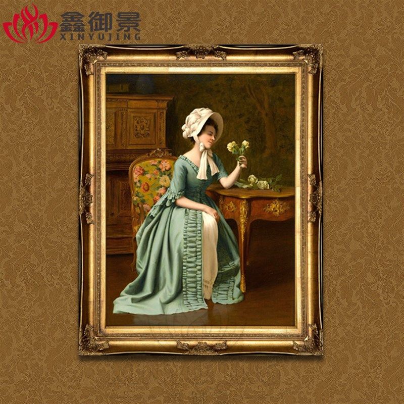 手绘单幅欧式古典人物油画客厅玄关卧室挂画装饰画纯手工贵妇人