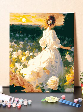 数字油画diy填充手工爱丽丝梦游仙境填色涂色减压丙烯手绘油彩画