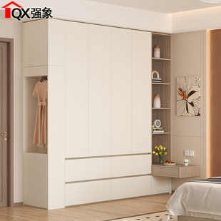 奶油风转角衣柜家用卧室分段式 大衣柜床头柜一体小户型定制A67