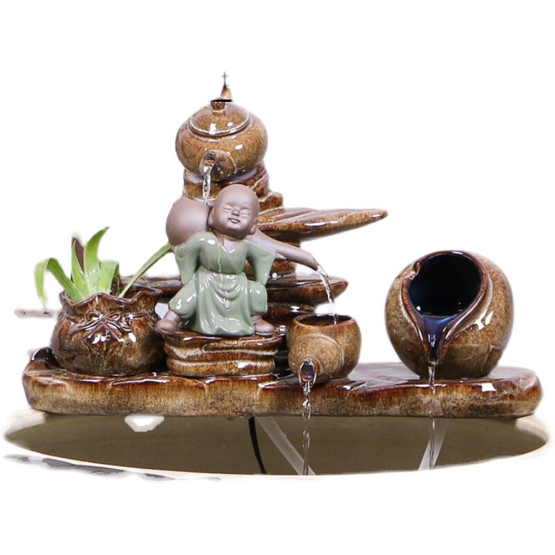 陶瓷鱼缸流水小摆件水景搭配瓷缸造景装饰假山喷泉加湿器家用养鱼