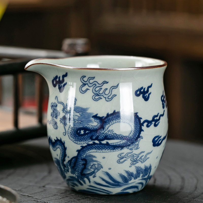 青花龙腾公道杯老陶泥釉下彩茶水匀杯功夫茶具茶道公平杯分茶杯