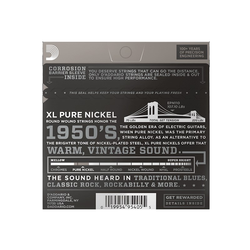 达达里奥 EPN110/EPN0 纯镍布鲁斯爵士圆形缠绕电吉他弦 EPN115