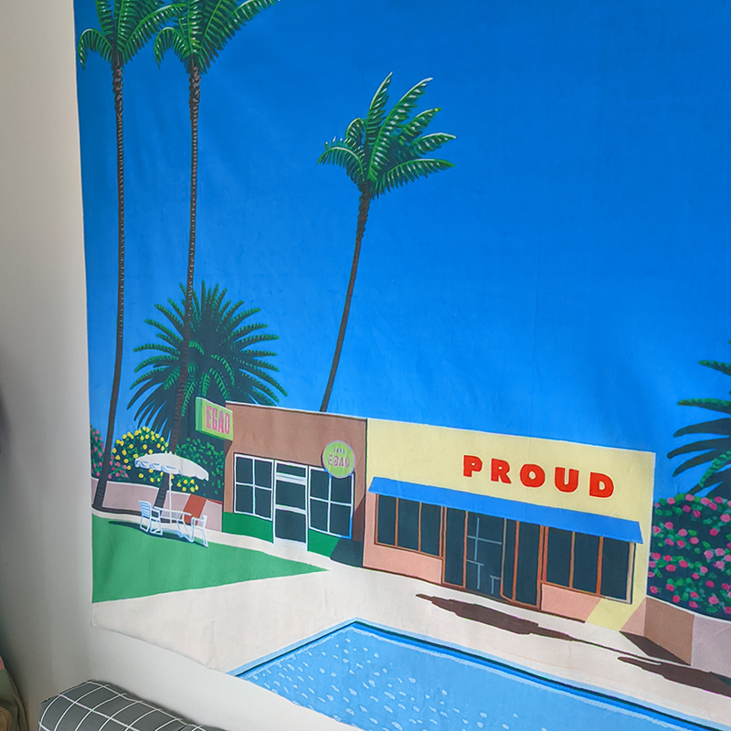 夏天凉爽蓝色海景挂布 度假风简约背景布挂画 卧室床头装饰布墙布