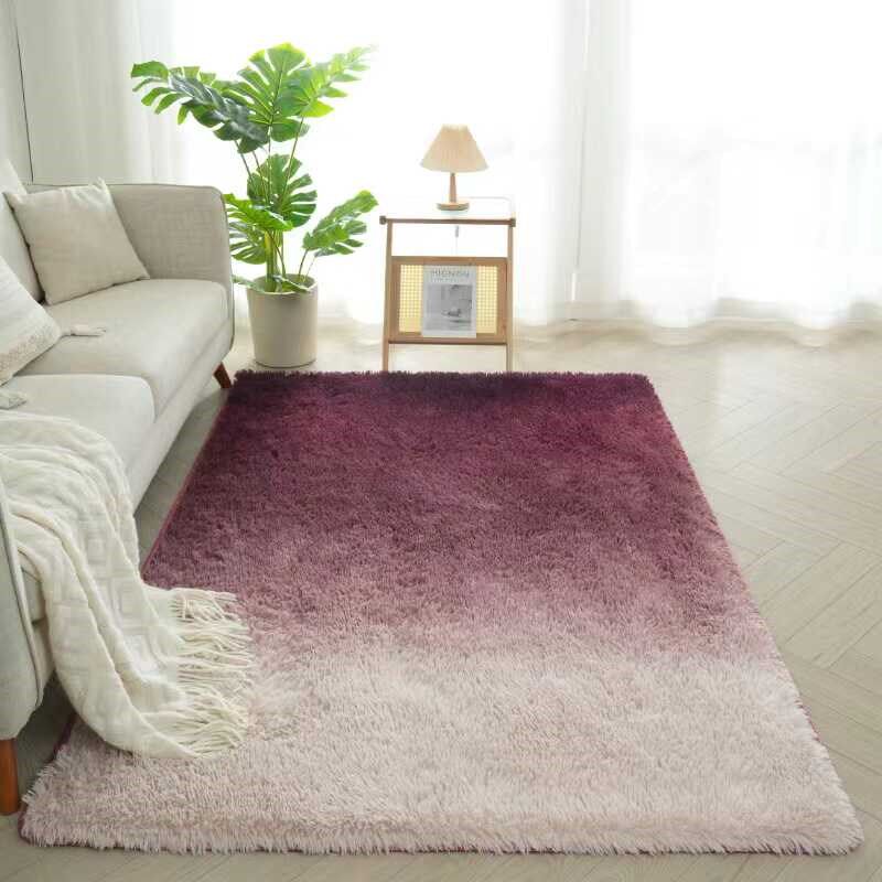 新款丝毛地毯渐变卧室客厅耐脏易打理长毛绒满铺床边毯子丝毛地毯