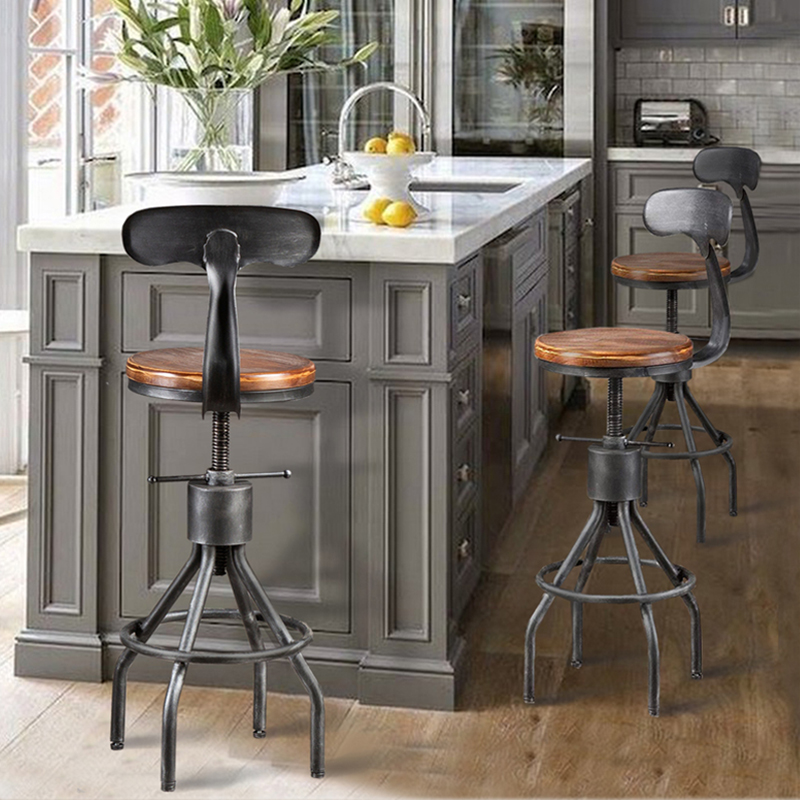 铁艺靠背吧台椅家用简约高脚椅复古工业风酒吧椅奶茶店前台吧台凳
