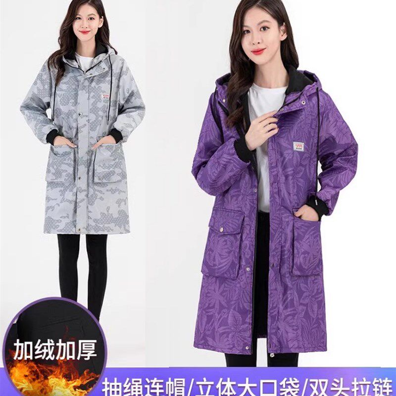 干活穿的罩衣加绒加厚女式外衣防雨棉罩衣冬季中长款黑色电焊工男