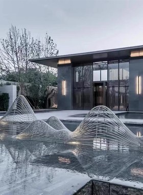 大型不锈钢镂空假山摆件售楼处水景管状切片山形雕塑景观小品定制