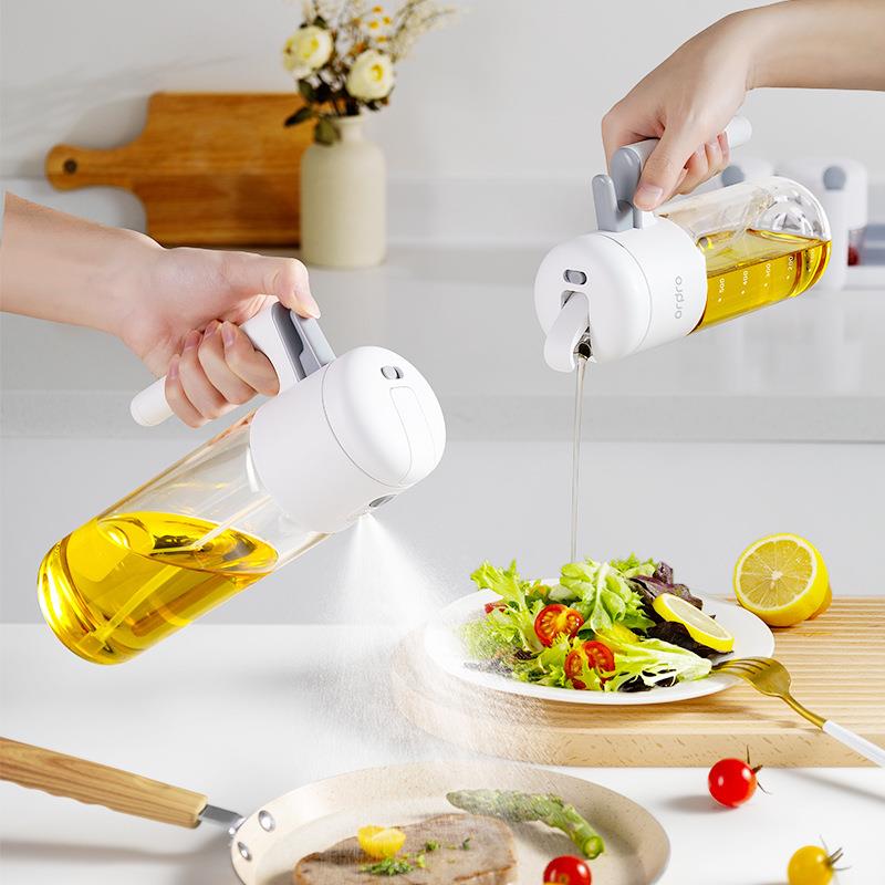 自动开盖油壶家用喷倒两用玻璃油罐油瓶不挂油防漏喷倒一体式油壶