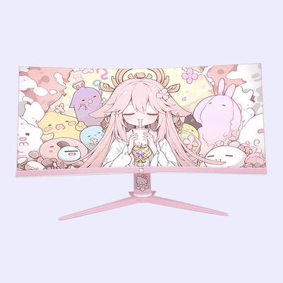 aoc34英寸带鱼屏粉色显示器4k180hz白色显示屏27寸2k电竞电脑定制