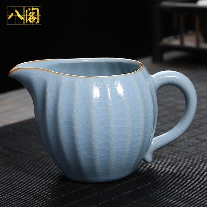 汝窑公道杯开片冰裂竖纹汝瓷茶海大号陶瓷分茶器防烫功夫茶具配件