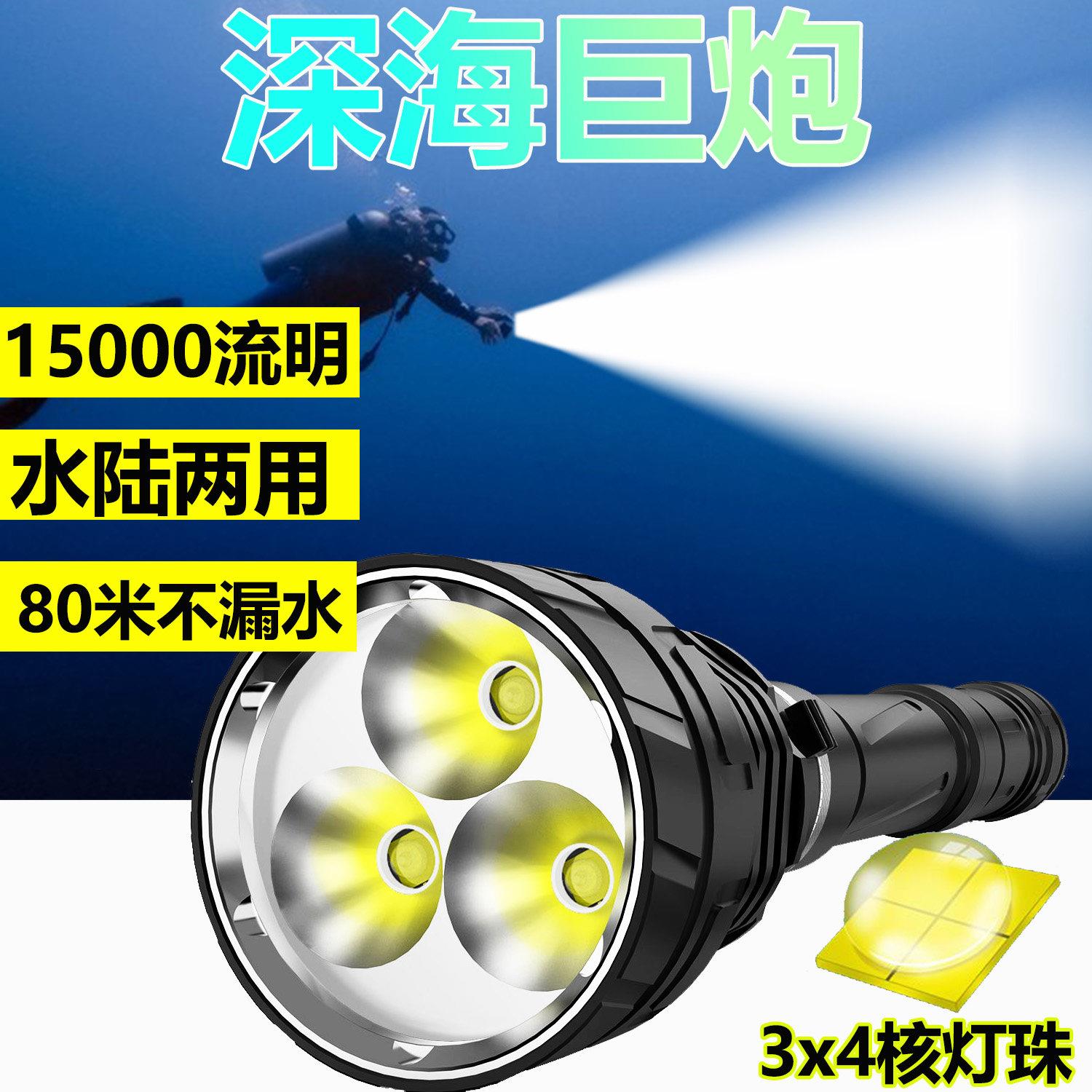 专业水下强光手电筒 12核高亮度潜水灯 适用夜间潜水与赶海活动